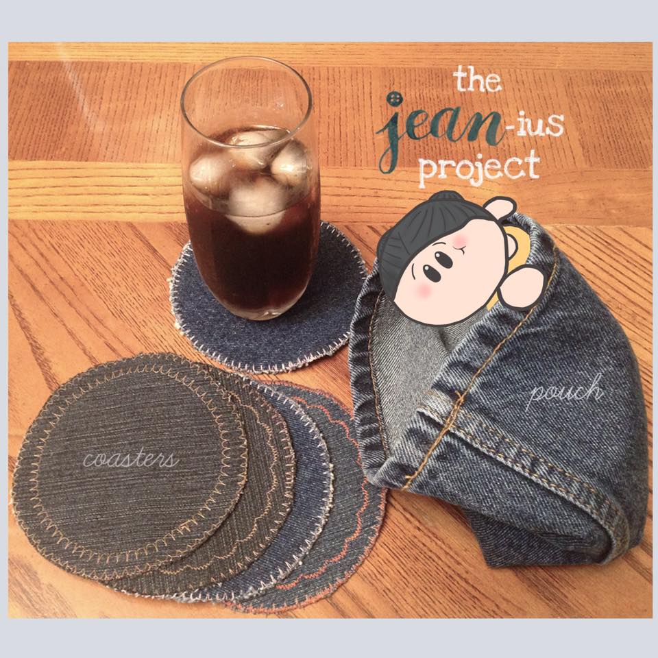 Recycled denim jeans pouches coasters